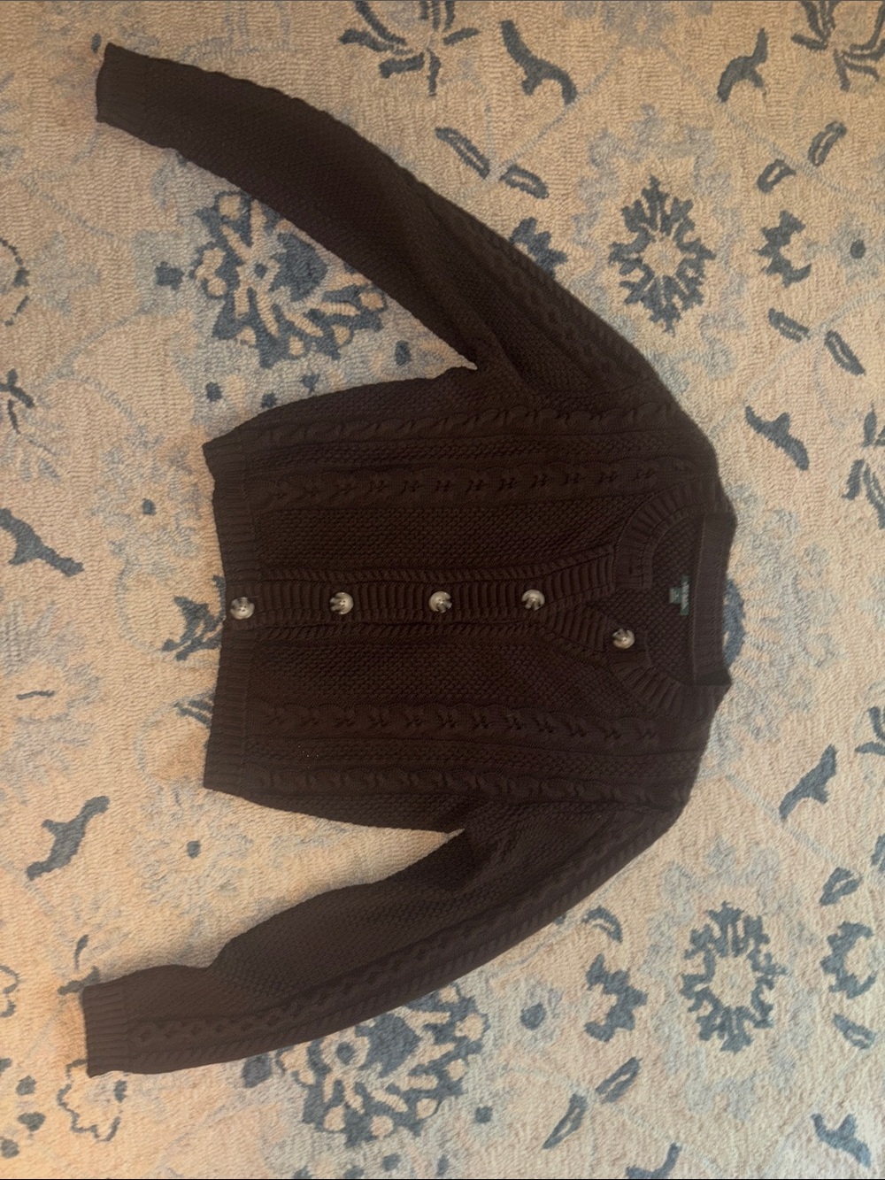 BrownCable Knit Cardigan with Decorative Buttons
